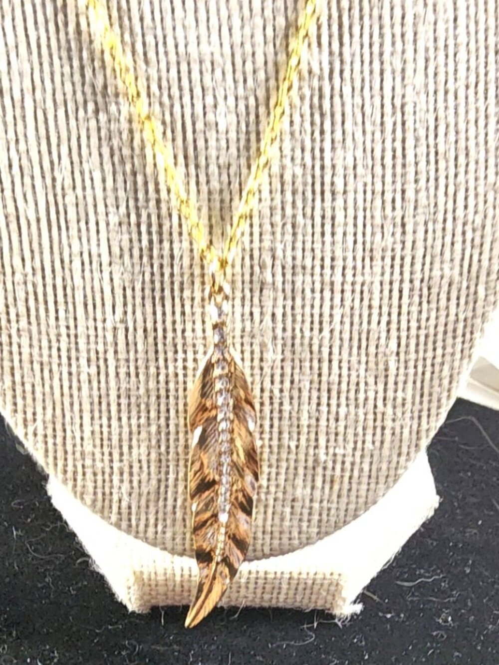 Hand-Crafted Gold Tone Feather Necklace